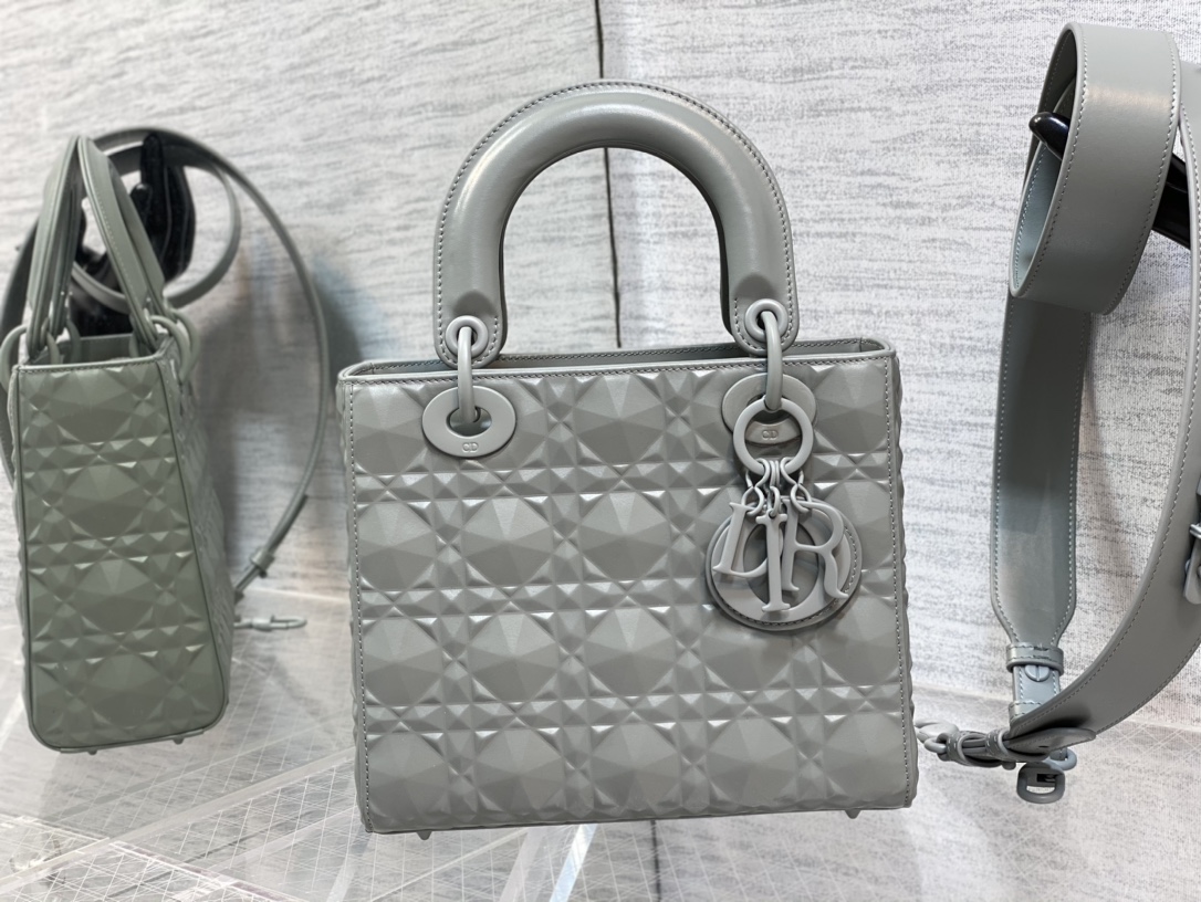 Small Lady Dior My ABCDior Bag Gray Cannage Calfskin with Diamond Motif